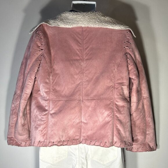 Mechant SZ M Pink Faux suede jacket Sherpa Western Boho Rodeo Southwestern Rare - Picture 7 of 9